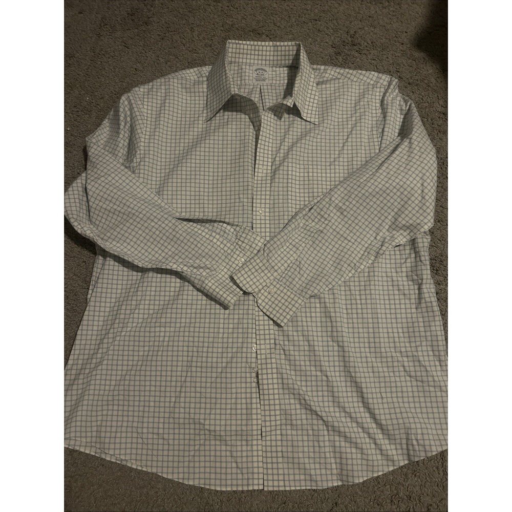 Brooks Brothers Shirt Men 18 - 34/35 Plaid 100% Cotton Regent Fit Button Down
